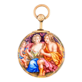 Swiss 21 Carat gold and enamel open faced cylinder Circa 1685 Swiss 21 Carat gold and enamel open faced cylinder Circa 1685