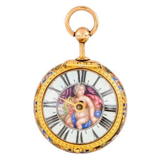 Swiss 21k gold and enamel open faced cylinder Circa 1685 Swiss 21k gold and enamel open faced cylinder Circa 1685