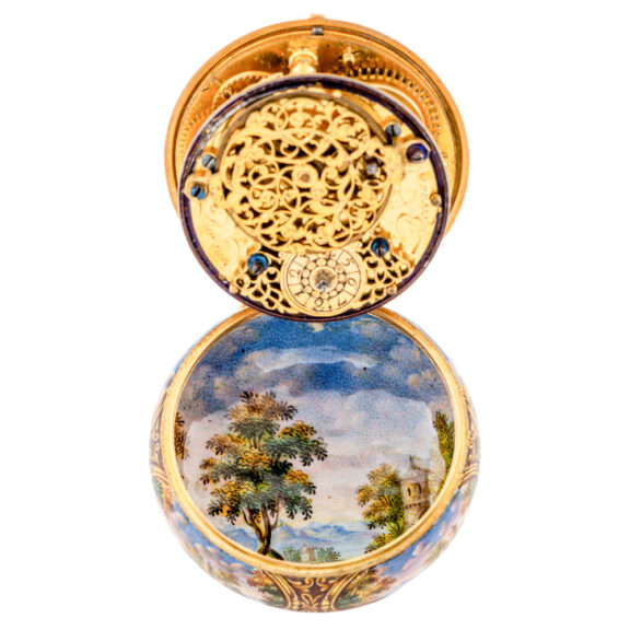 Swiss gold and enamel painted pair cased verge Circa 1760 Swiss gold and enamel painted pair cased verge Circa 1760