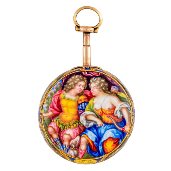 Italian 20k gold and enamel pair cased verge watch Circa 1700