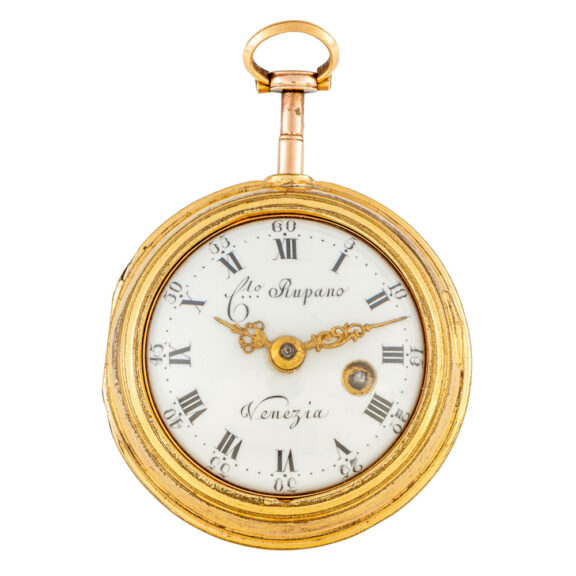 Italian 20k gold and enamel pair cased verge watch Circa 1700 Italian 20k gold and enamel pair cased verge watch Circa 1700