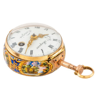 Italian 20k gold and enamel pair cased verge watch Circa 1700