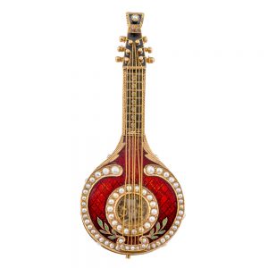 Austrian gold, enamel and pearl set form watch Circa 1810