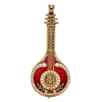 Austrian gold, enamel and pearl set form watch Circa 1810