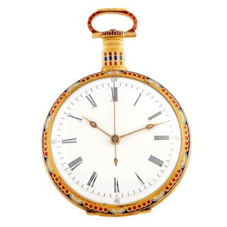 Swiss 18k gold and enamel center seconds duplex Circa 1850 Swiss 18k gold and enamel center seconds duplex Circa 1850