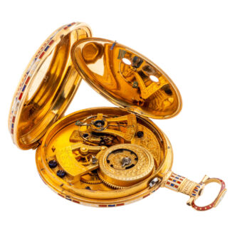 Swiss 18k gold and enamel center seconds duplex Circa 1850 Swiss 18k gold and enamel center seconds duplex Circa 1850
