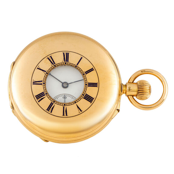 English gold half hunting cased lever with carrousel Circa 1900