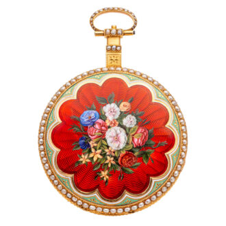 Fine English 18k gold, enamel and pearl set watch Circa 1810