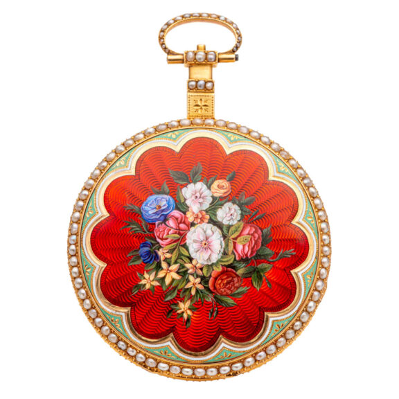 Fine English 18k gold, enamel and pearl set watch Circa 1810