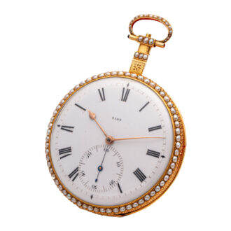 Fine English 18k gold, enamel and pearl set watch Circa 1810