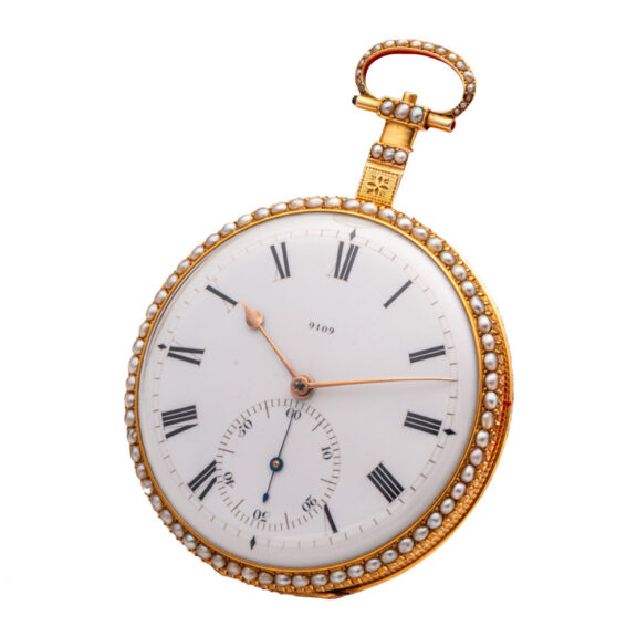 Fine English 18k gold, enamel and pearl set watch Circa 1810 Fine English 18k gold, enamel and pearl set watch Circa 1810