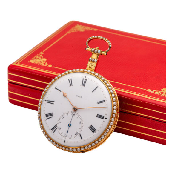 Fine English 18k gold, enamel and pearl set watch Circa 1810 Fine English 18k gold, enamel and pearl set watch Circa 1810