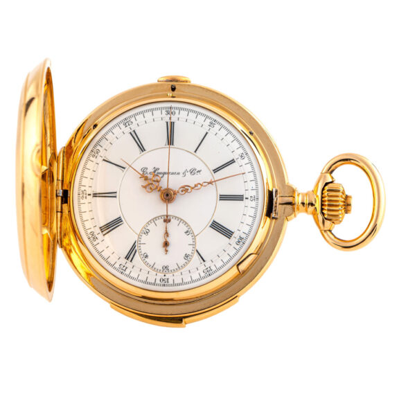 Swiss gold hunting-cased repeating chronograph Circa 1880 Swiss gold hunting-cased repeating chronograph Circa 1880