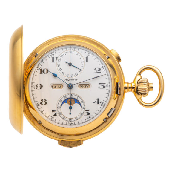 Swiss 18k gold hunting cased complicated watch Circa 1900