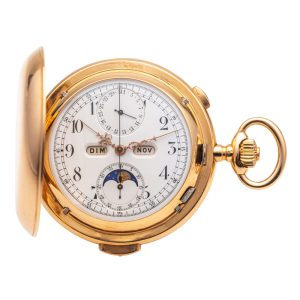Swiss 18k gold hunting cased complicated watch Circa 1900