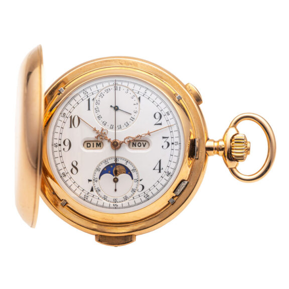 Swiss 18k gold hunting cased complicated watch Circa 1900 Swiss 18k gold hunting cased complicated watch Circa 1900