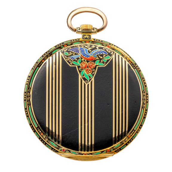 Very fine Swiss gold, enamel Art Deco dress watch Circa 1930