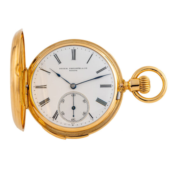 Swiss gold hunting cased quarter repeating watch Circa 1873