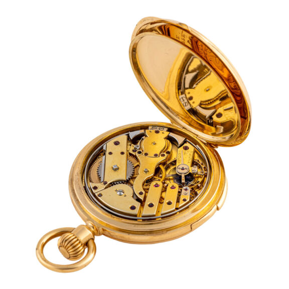 Swiss gold hunting cased quarter repeating watch Circa 1873 Swiss gold hunting cased quarter repeating watch Circa 1873