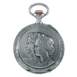 Swiss lever with niëllo-silver silver-gilt watch chain Circa 190