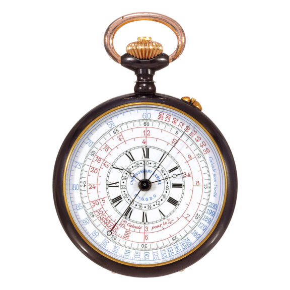 French gunmetal and gold lever with chronograph Circa 1900 French gunmetal and gold lever with chronograph Circa 1900