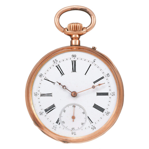Fine Swiss 18k rose gold open faced lever watch Circa 1890
