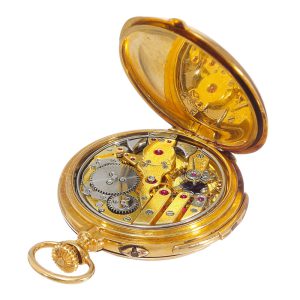 Small Swiss gold half hunting cased repeating lever Circa 1900