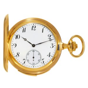 Swiss gold hunting cased carillon repeating lever Circa 1915
