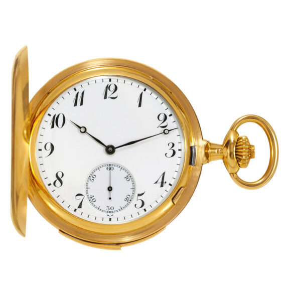Swiss gold hunting cased carillon repeating lever Circa 1915
