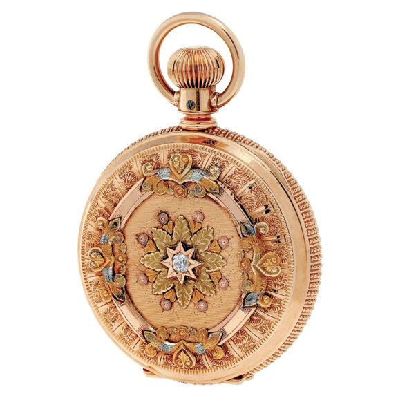 American gold ornamented and diamond set lever Circa 1885
