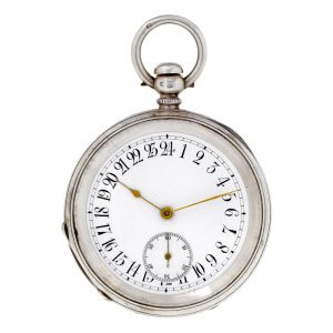 Unusual Swiss silver cylinder watch with 24h dial Circa 1860