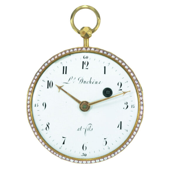 Swiss 18k gold, enamel and pearl set verge watch Circa 1800 Swiss 18k gold, enamel and pearl set verge watch Circa 1800