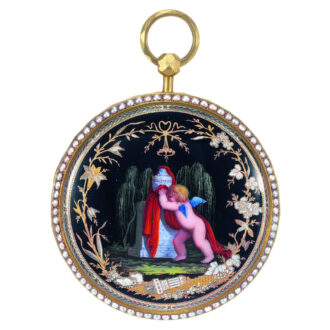 Swiss 18k gold, enamel and pearl set verge watch Circa 1800
