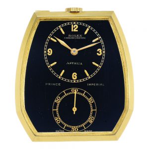 Swiss gold assymetric lever dress watch with chain Circa 1945
