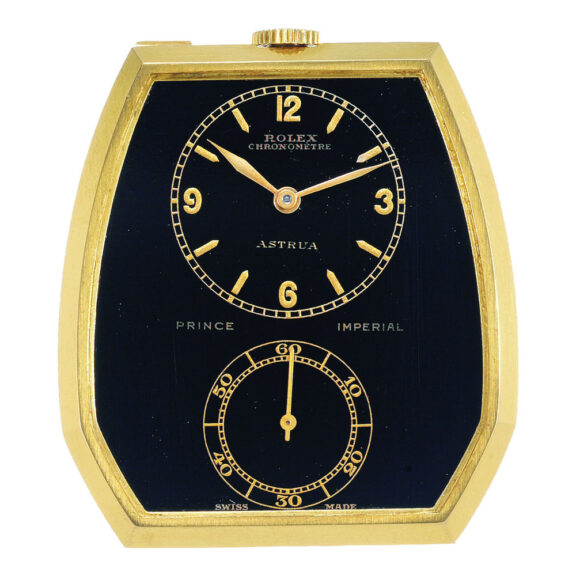 Swiss gold assymetric lever dress watch with chain Circa 1945