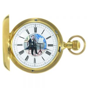 Unusual Swiss 18K gold lever musical automaton Circa 1884-1885