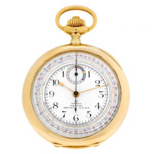 Swiss gold open faced lever chronograph watch Circa 1910