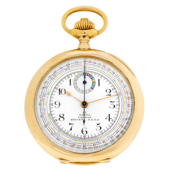 Swiss gold open faced lever chronograph watch Circa 1910