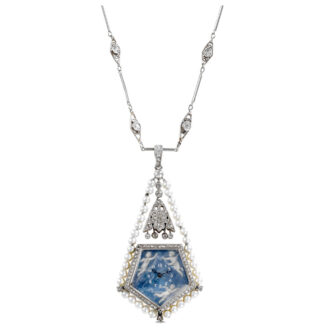 Elegant platinum lever pendant watch and chain Circa 1905
