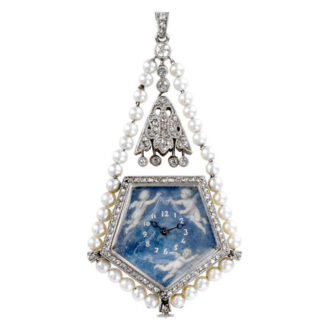 Elegant platinum lever pendant watch and chain Circa 1905