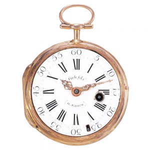 French 20k gold open faced verge pocket watch Circa 1760