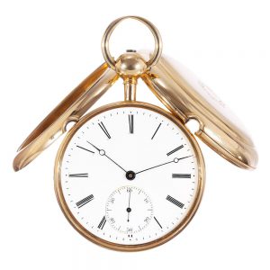 American 18k gold open faced cabriolet watch Circa 1857American 18k gold open faced cabriolet watch Circa 1857