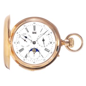 Swiss rose gold hunting cased complicated watch Circa 1880
