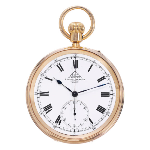 English 18k gold open faced lever chronograph Circa 1901