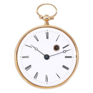 Rare French gold open faced verge watch and key Circa 1800