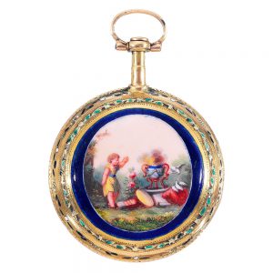 French gold and enamel hunting cased verge watch Circa 1770