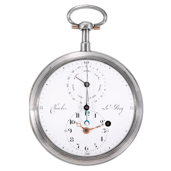 French silver centre seconds cylinder with calendar Circa 1800