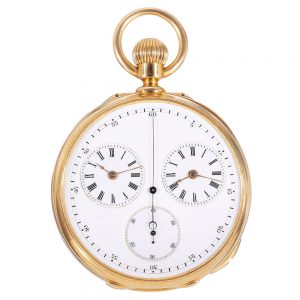 Swiss 18k gold two time zone centre seconds lever Circa 1875