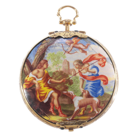 Dutch 22k gold and enamel verge pendant watch Circa 1750 Dutch 22k gold and enamel verge pendant watch Circa 1750
