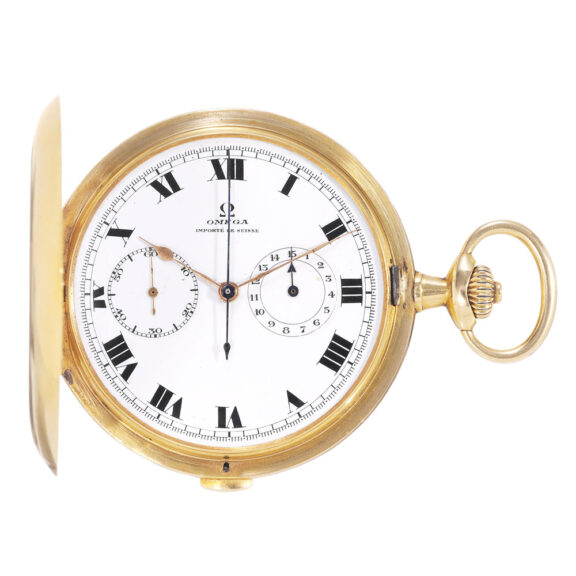 Swiss 18k gold hunting cased lever chronograph Circa 1915 Swiss 18k gold hunting cased lever chronograph Circa 1915